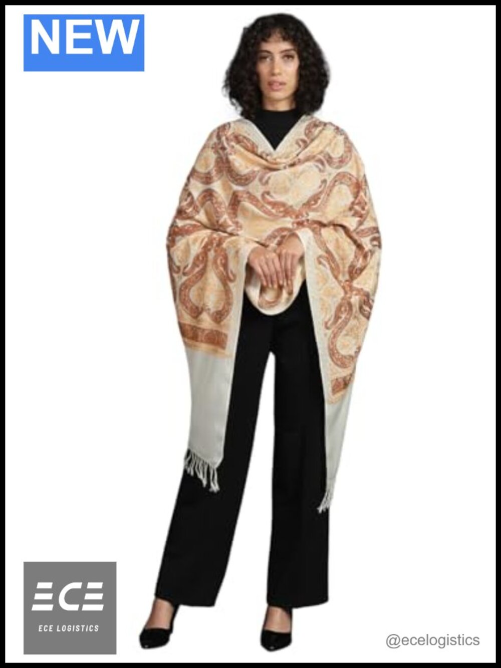Wool Blend Embroidery Stole Scarf Wrap Full Size Shawl 80x28